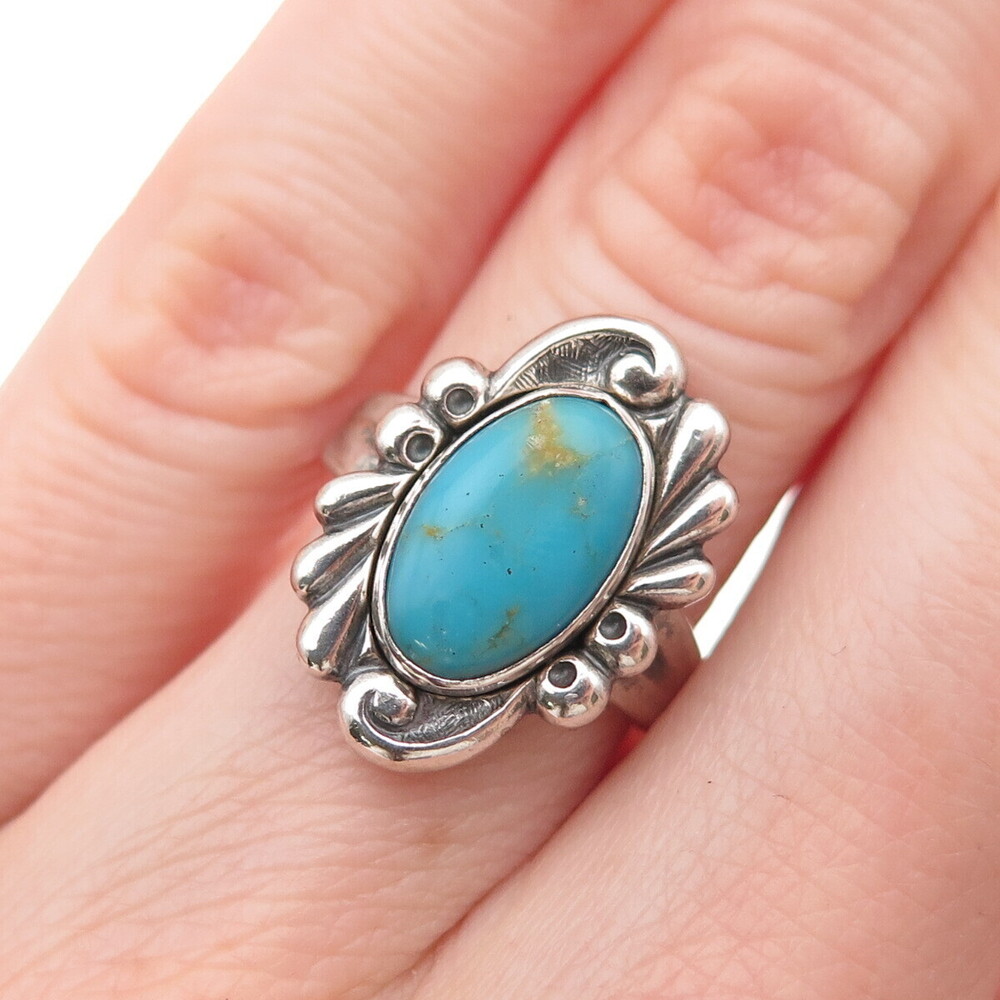 Bell Trading Post Old Pawn Sterling Silver Vintage Turquoise Tribal Ring Size 5